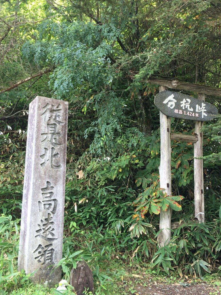 「従是北高遠領」と刻まれた分杭峠の石柱
